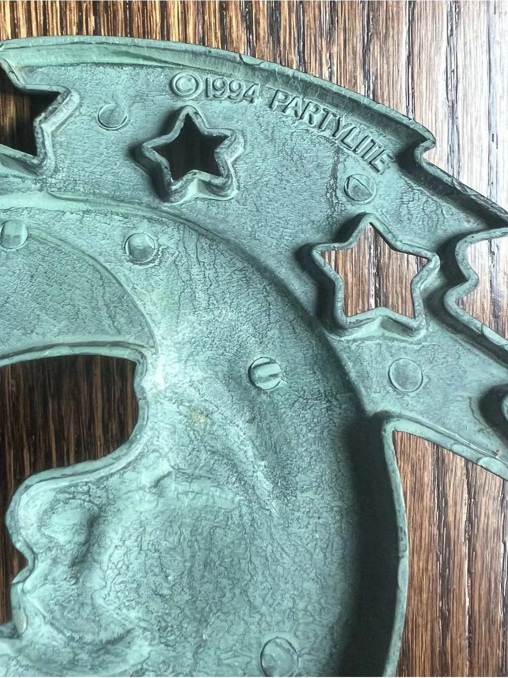 VTG  1994 party lite Crescent Moon & Stars Wall Sconce - Green Brass Finish